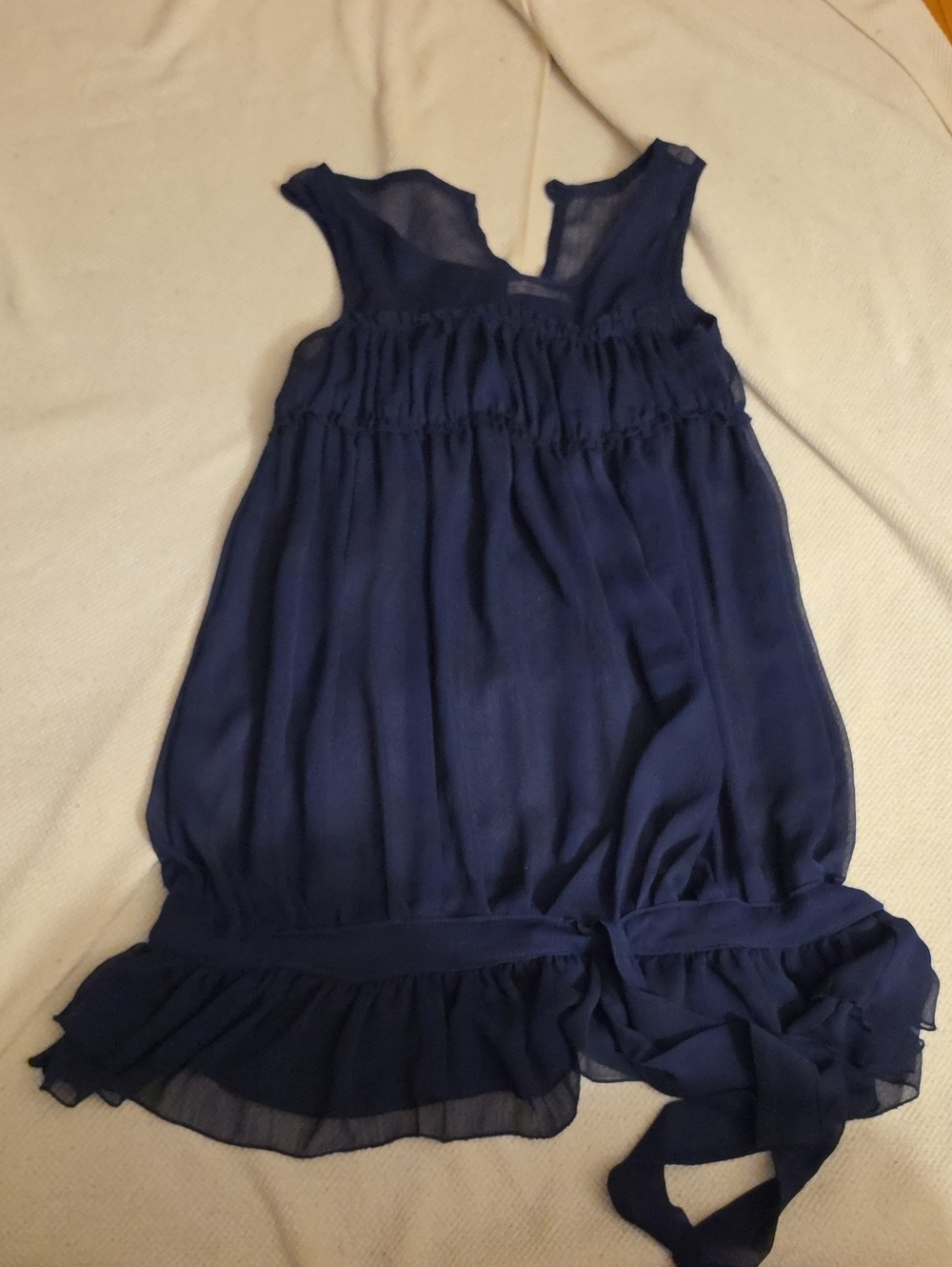 Navy Blue Girls' Sleeveless Ruffle Dress